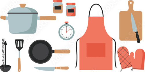 A kitchen apron and utensils illustration for cooking and recipe design