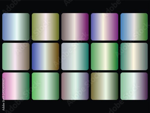 Set of 15 gradient swatches for modern design colorful rectangular shapes with soft color transitions smooth blend of hues trendy palette