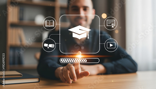 Wallpaper Mural Online Learning Progress Dashboard With Focused Education Icons And Hand Touch Interaction Torontodigital.ca