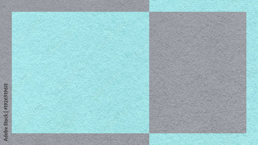 Fototapeta premium Textured gray pastel turquoise paper background with frame and geometric panel. Template for presentation with copy space