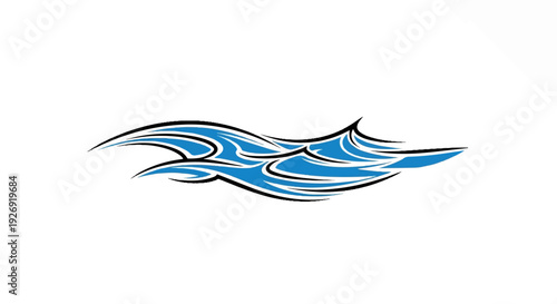 Stylized blue wave pattern with black outlines on a white background