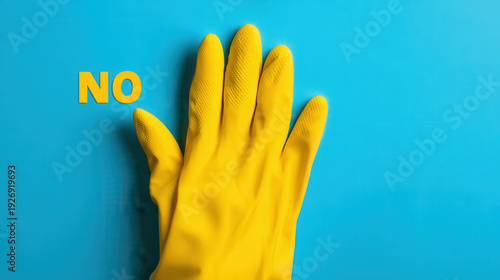 Cleaning glove yellow background rubber glove hand word no minimal composition hygiene concept protest idea