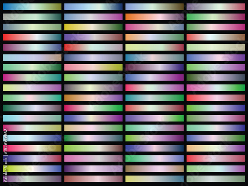 Large set of one hundred colorful gradient swatches, smooth color transitions for backgrounds, banners, posters, web design, or ui elements, vibrant abstract palette, decorative art
