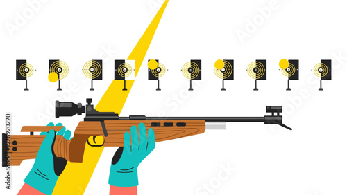 shooter aiming a rifle at targets with hand drawn flat illustration style for shooting practice