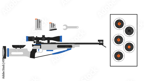 modern sniper rifle with scope and accessories vector illustration