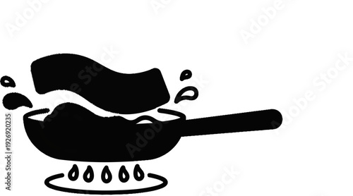 A black graphic depicts food frying in a pan over a stove