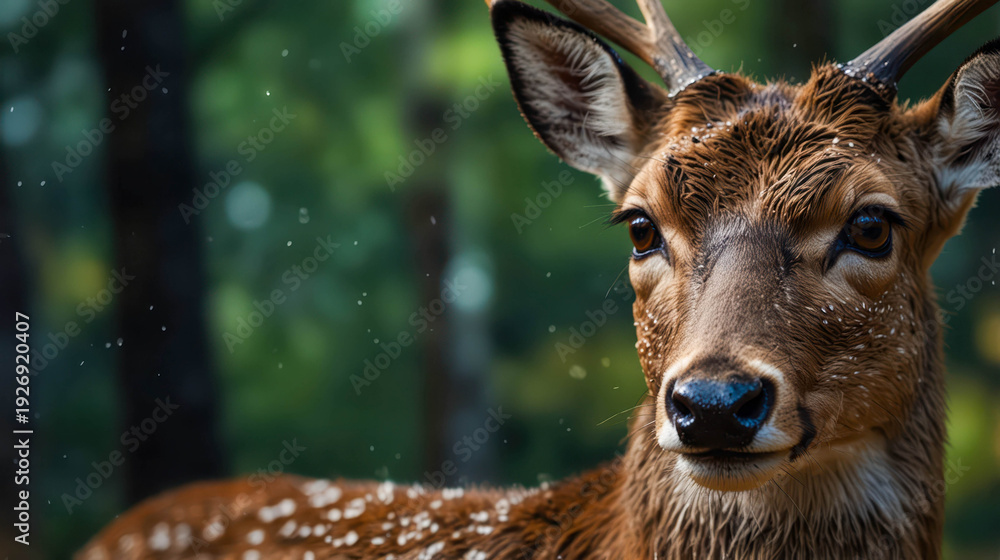 Fototapeta premium Deer with Large Antlers in Morning Forest
