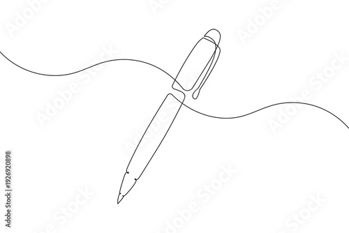 One line drawing of a ball pen symbol for education and writing concept