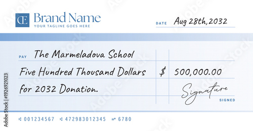 Giant Cheque Template for Donation Presentation, Award & Charity Event Blank Check Layout