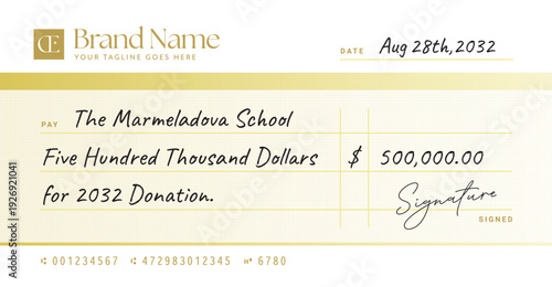 Giant Cheque Template for Donation Presentation, Award & Charity Event Blank Check Layout