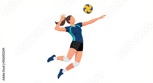 Female Volleyball Player Jump Serve Vector Illustration