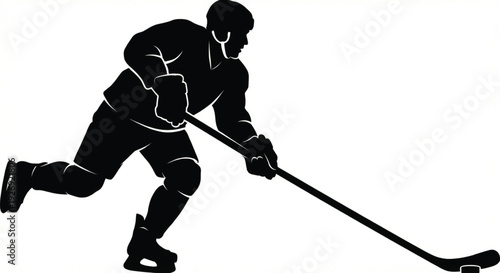 Ice Hockey Player Skating with Stick Silhouette Vector