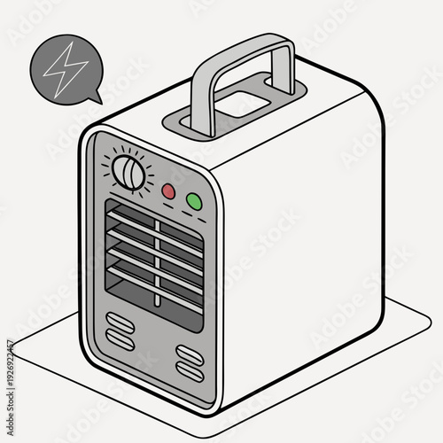Clean line drawing of a portable air cooler, symbolizing energy and cool air flow
