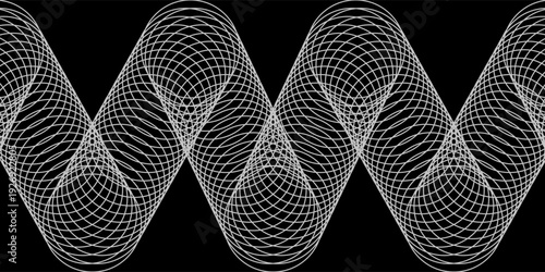 Abstract winding lines of different colors on a black background. Vector illustration in concept technology, science, music, modernity.