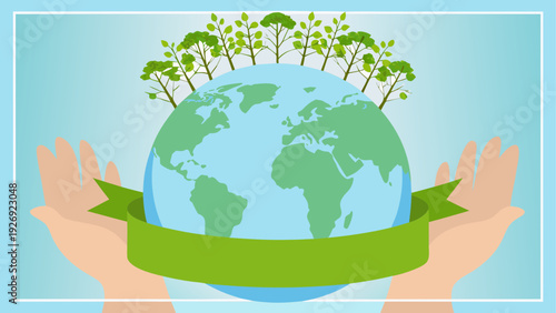 Hands cradling the earth with greenery symbolizing environmental care and sustainability.