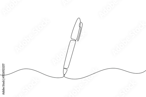 Minimalist single line art of a pen writing a wavy line for office design