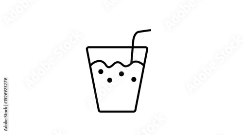 Clean black and white vector icon of a drink cup with a straw and liquid inside, ideal for representing beverages, soft drinks, refreshments, cafés, fast food, hydration, and takeaway drinks. This min