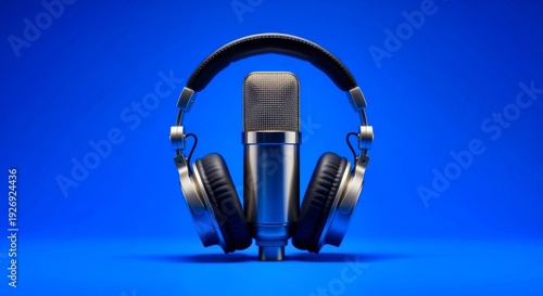 Wallpaper Mural Studio Microphone and Headphones Isolated on Blue Background Torontodigital.ca