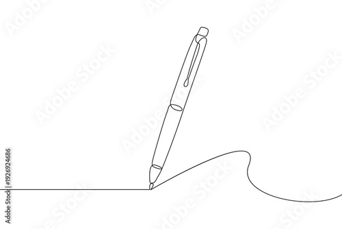 Minimalist single line art of a pen writing a wavy line for office design