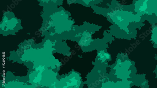 Vector Abstract camouflage design in tones of jade and emerald with a hint of dark, evoking a sense of military stealth and tactical concealment. Design