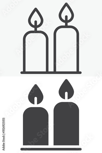 Two candles icon set in line and solid style. Outline and filled vector icon with editable stroke. Candle sign and symbol for decor and celebration design.