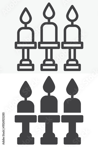 Candelabra with candles icon set in line and solid style. Outline and filled vector icon with editable stroke. Candelabra sign and symbol for classic decor.