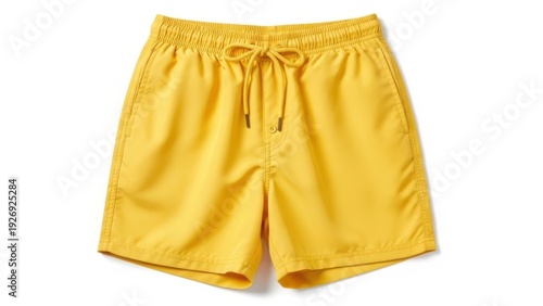 Bright yellow swim trunks isolated on white background