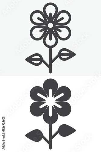 Beautiful flower icon set in line and solid style. Outline and filled vector icon with editable stroke. Flower sign and symbol for floral decor design.