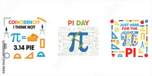 Pi Day celebration with math tools and pie slices, just here for the Pi.