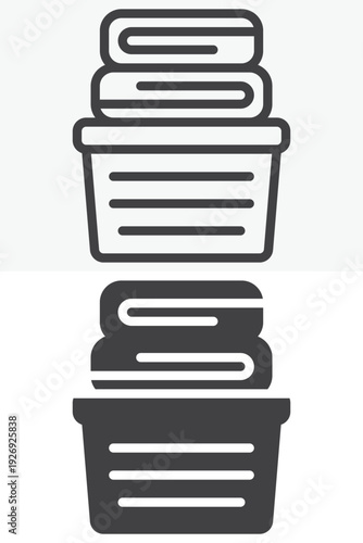 Laundry basket icon set in line and solid style. Outline and filled vector icon with editable stroke. Laundry sign and symbol for home cleaning decor.