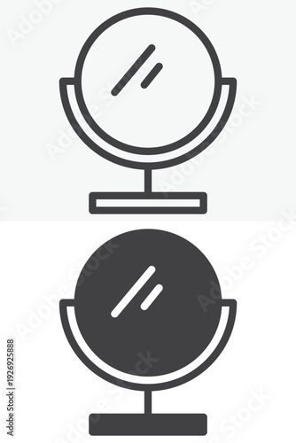 Makeup mirror icon set in line and solid style. Outline and filled vector icon with editable stroke. Mirror sign and symbol for beauty room decor.