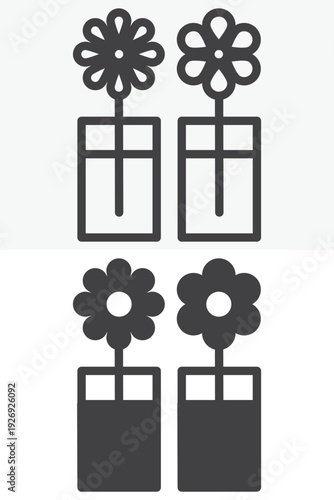Vase with flowers icon set in line and solid style. Outline and filled vector icon with editable stroke. Floral vase sign and symbol for interior decor.