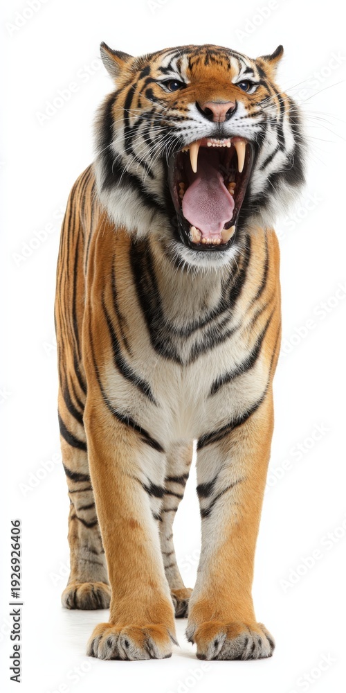 Obraz premium Majestic bengal tiger roaring on white background