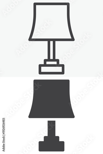 Reading lamp icon set in line and solid style. Outline and filled vector icon with editable stroke. Lamp sign and symbol for interior lighting decor.