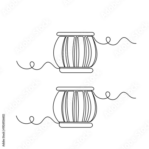 Traditional Bengali dhak drum minimalist one-line vector
