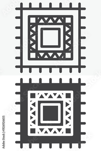 Ornamental square rug icon set in line and solid style. Outline and filled vector icon with editable stroke. Decorative carpet sign and symbol.