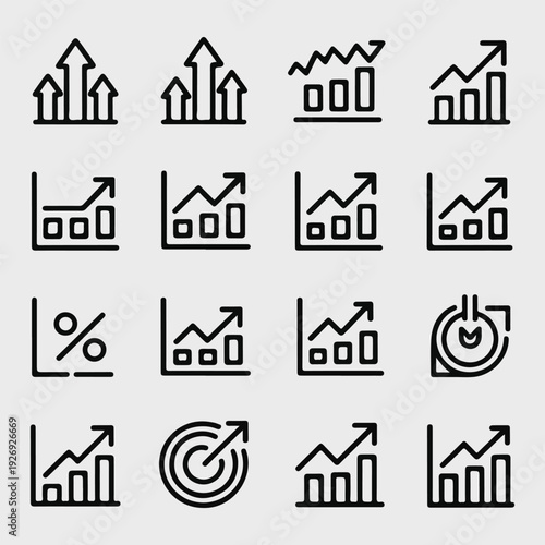Business Growth and Analytics Icon Set – Trend, Chart, and Marketing Symbols
