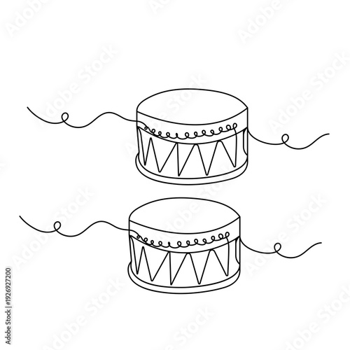 Traditional Bengali dhak drum minimalist one-line vector
