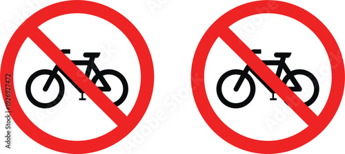No Bicycle Sign Icon Set with Prohibited Cycling Symbol for Traffic Regulation, Road Safety Warning, Restricted Area Notice and Transportation Ban Vector Design