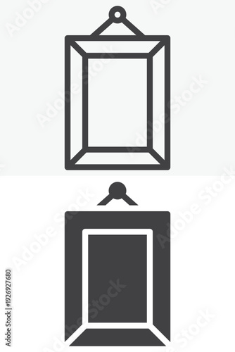 Hanging photo frame icon set in line and solid style. Outline and filled vector icon with editable stroke. Frame sign and symbol for wall decor.