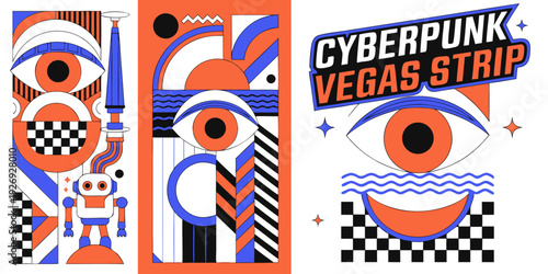 Cyberpunk Vegas Strip Vector SVG Set – Futuristic Neon Las Vegas Skyline Banner, Card, Flyer Design with Synthase Glow and Night City Aesthetic