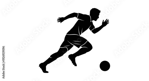 A dynamic vector illustration of a soccer player in action, kicking a ball with intensity, viewed from the side in a simple, clean environment.