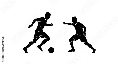 Dynamic vector illustration showcasing two male soccer players actively competing for the ball, capturing the intense athletic challenge and competitive spirit of the sport