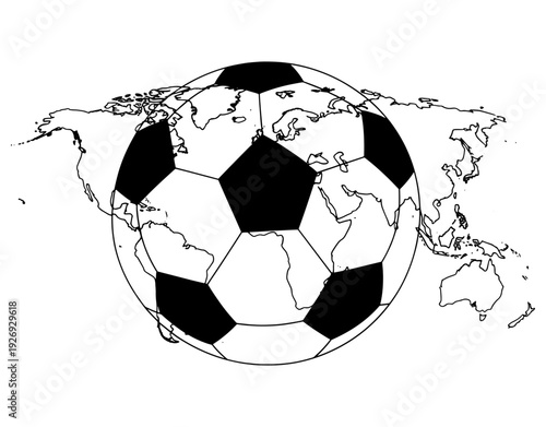 Creative Soccer Ball Vector Illustration with World Map Background, Global Football Championship Concept, Black and White Sport Graphic Design for International Competition Coverage 