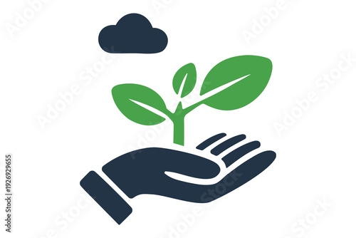 Eco-friendly Growth Icon with Green Sprout and Human Hand