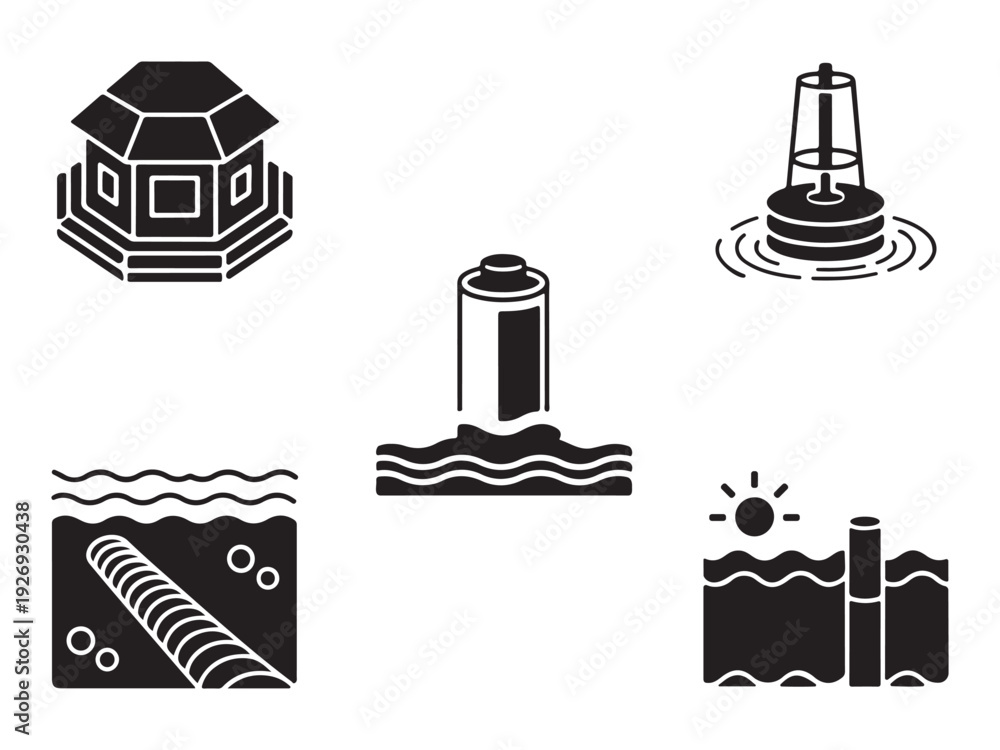 Naklejka premium Underwater Engineering and Marine Infrastructure Icon Set