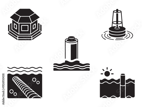 Underwater Engineering and Marine Infrastructure Icon Set
