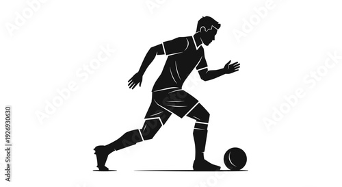 Vector illustration of a soccer player dribbling a ball on a plain background from a side viewpoint