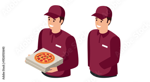 pizza delivery man holding pizza boxes and standing smiling vector illustration