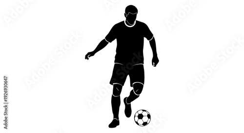 Silhouette vector illustration of a soccer player dribbling the ball during a game on a white background